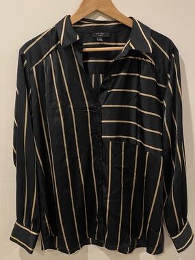 Satin blouse black with cream stripes